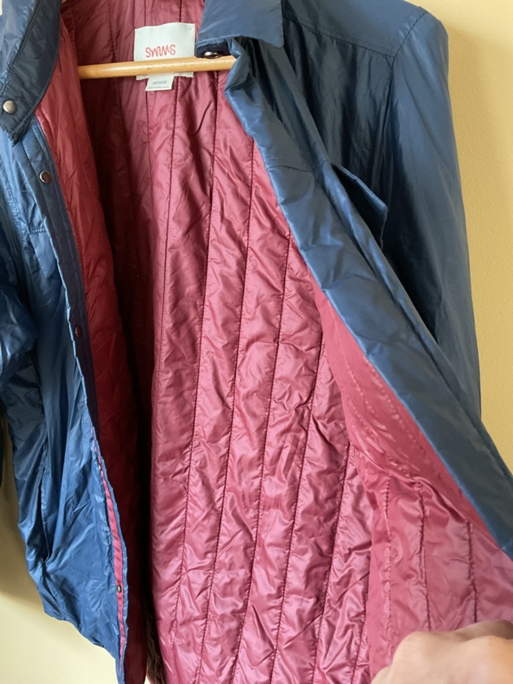 SWIMS Men's Navy Lightweight Shirt Jacket with Burgundy Interior - Picture 5 of 7